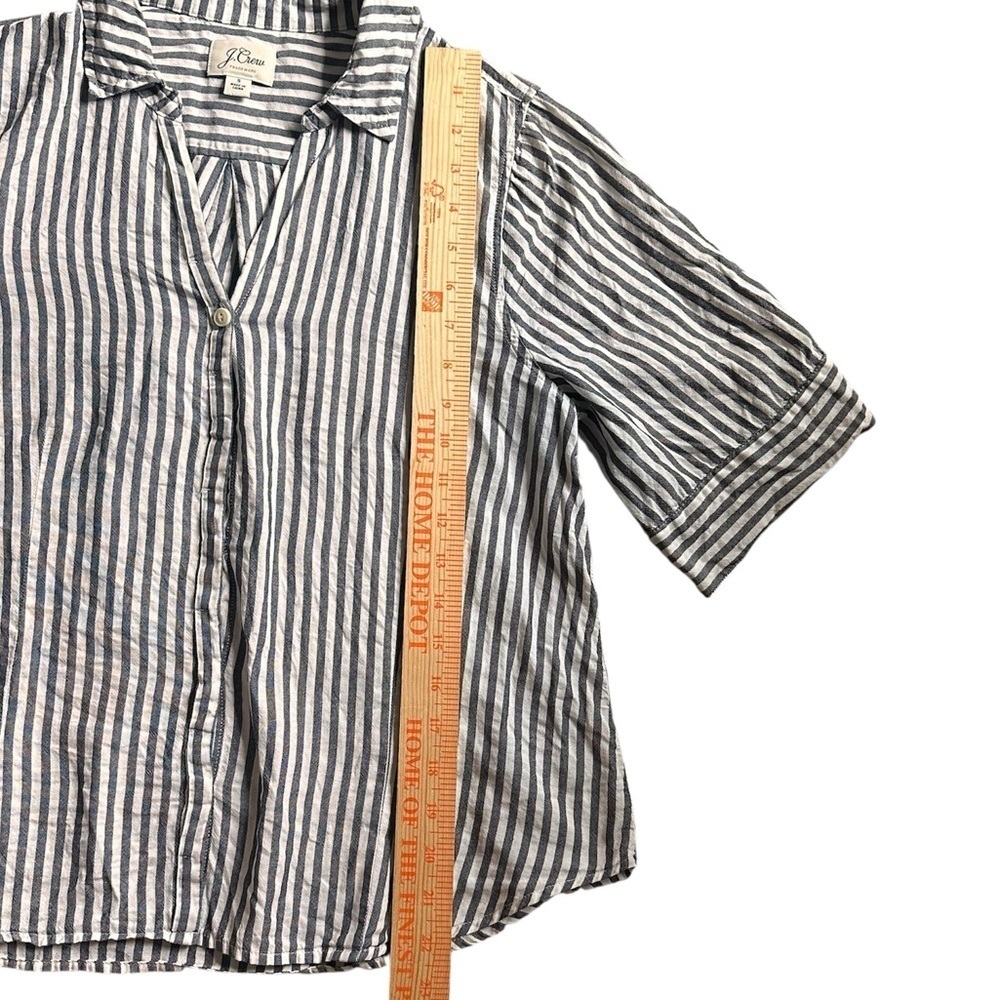 J.Crew Women’s Grey Blue Striped Cotton Button Front Blouse Shirt Small - Picture 4 of 8